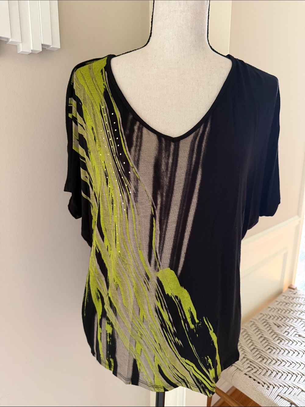 Vintage Y2K Vanilla Sugar Made USA Studded Abstract Top Black Lime S